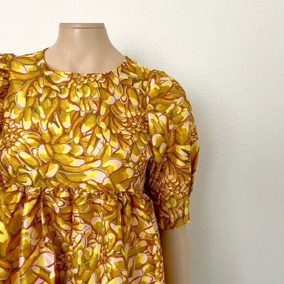[Kika Vargas] Target Size XXS Yellow Gold Mum Floral Puff Sleeve Mini Dress NWT - Picture 5 of 12